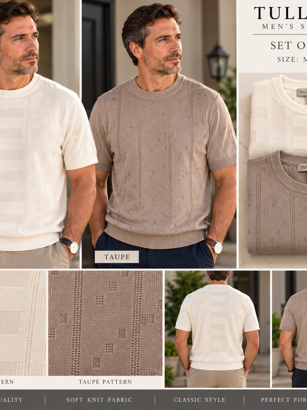 Tulliano Men’s Taupe Crewneck Short-Sleeve Sweaters Set Of 2 Sz MED NWNT